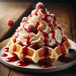 Hallonglasyr 1 kg | Sweet Velvet-sås polewa malinowa dall-e-an-appetizing-waffle-lavishly-topped-with-whipped-cream-and-drizzled-with-a-fresh-raspberry-sauce-the-waffle-is-perfectly-golden-brown-with-a-crispy