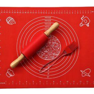 Bakbord/Silikonmatta, Pensel, Roller | Tillbehörsset - Röd stolnicasilikonowa-mata-pedzel-walek-zestaw-akcesoriow-czerwony-unnamed-file-gofrex.com