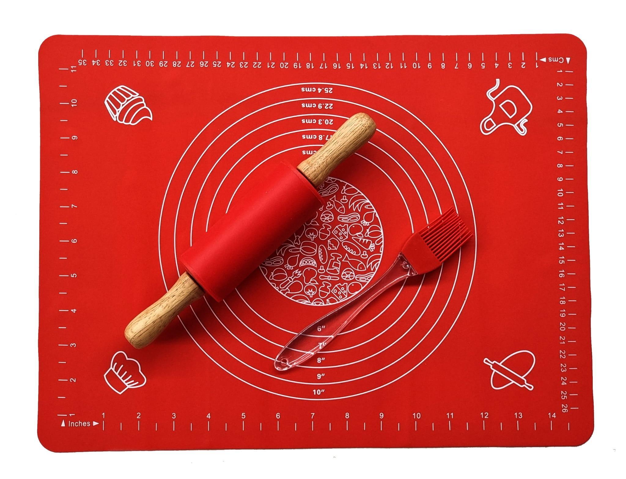 Bakbord/Silikonmatta, Pensel, Roller | Tillbehörsset - Röd stolnicasilikonowa-mata-pedzel-walek-zestaw-akcesoriow-czerwony-unnamed-file-gofrex.com